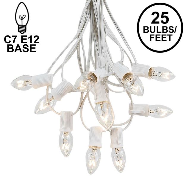C7 25 Light String Set with Clear Twinkle Bulbs on White Wire
