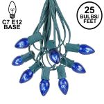 C7 25 Light String Set with Blue Twinkle Bulbs on Green Wire