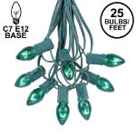 C7 25 Light String Set with Green Twinkle Bulbs on Green Wire