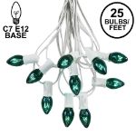 C7 25 Light String Set with Green Twinkle Bulbs on White Wire