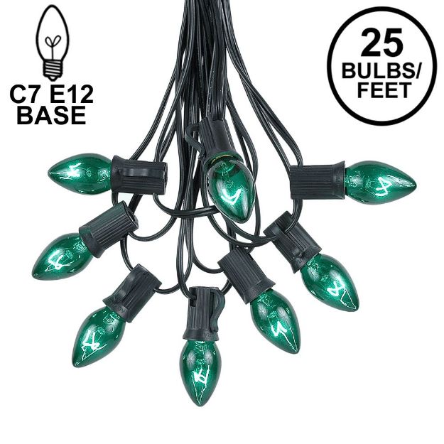 C7 25 Light String Set with Green Twinkle Bulbs on Black Wire
