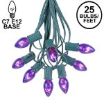 C7 25 Light String Set with Purple Twinkle Bulbs on Green Wire