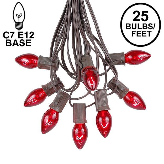 C7 25 Light String Set with Red Twinkle Bulbs on Brown Wire
