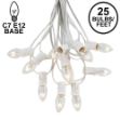 C7 25 Light String Set with Clear Bulbs on White Wire