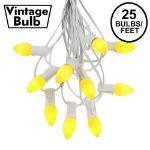 25 Light String Set with Yellow Ceramic C7 Bulbs on White Wire