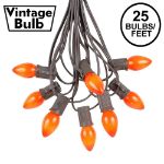 25 Light String Set with Orange Ceramic C7 Bulbs on Brown Wire