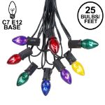 C7 25 Light String Set with Multi-Colored Twinkle Bulbs on Black Wire