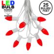 25 Light String Set with Red LED C7 Bulbs on White Wire