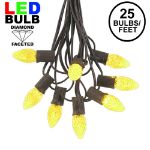 25 Light String Set with Yellow LED C7 Bulbs on Brown Wire
