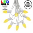 25 Light String Set with Yellow/Gold LED C7 Bulbs on White Wire