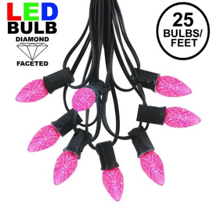 25-Pack C7 Pink Ceramic Christmas Lights - Dimmable, Indoor/Outdoor, 120V