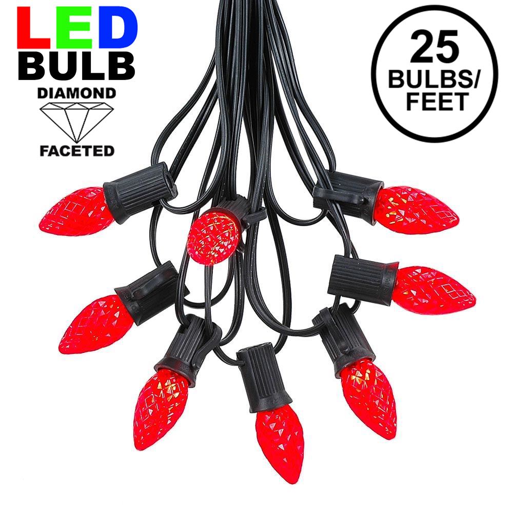 Red LED C7 Outdoor String Light Set on Black Wire Novelty Lights