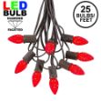 25 Light String Set with Red LED C7 Bulbs on Brown Wire