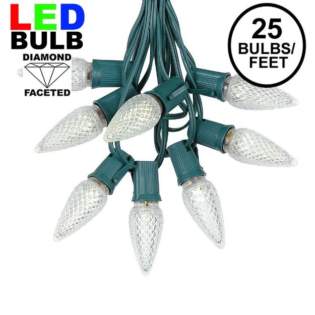 25 Light String Set with Warm White LED C9 Bulbs on Green Wire