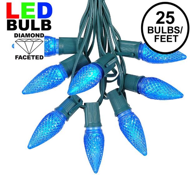 25 Light String Set with Blue LED C9 Bulbs on Green Wire
