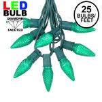 25 Light String Set with Green LED C9 Bulbs on Green Wire