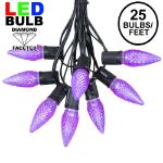 25 Light String Set with Purple LED C9 Bulbs on Black Wire