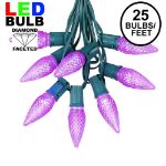 25 Light String Set with Purple LED C9 Bulbs on Green Wire