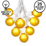 25 G50 Globe Light String Set with Yellow Bulbs on White Wire
