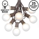 25 G50 Globe Light String Set with Frosted Bulbs on Brown Wire 
