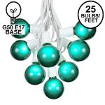 25 G50 Globe Light String Set with Green Bulbs on White Wire