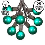 25 G50 Globe Light String Set with Green Bulbs on Brown Wire