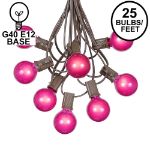25 G40 Globe String Light Set with Pink Satin Bulbs on Brown Wire