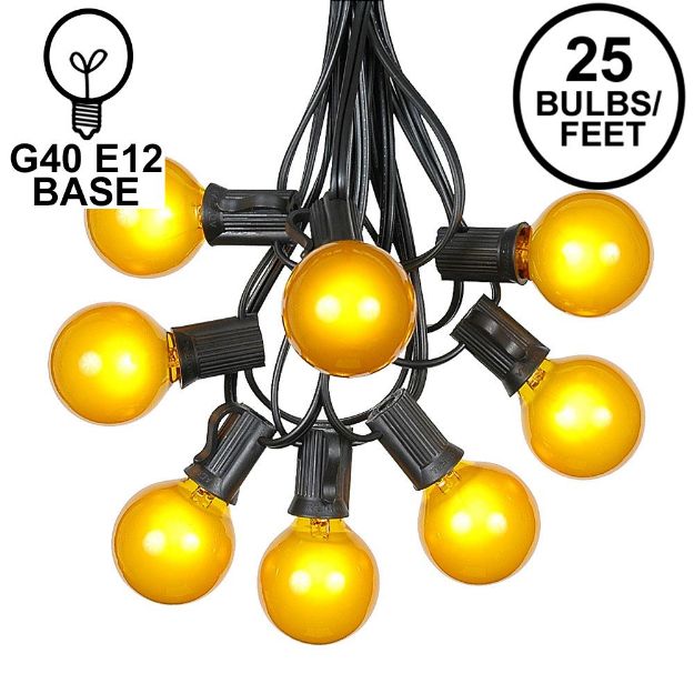25 G40 Globe String Light Set with Yellow Satin Bulbs on Black Wire