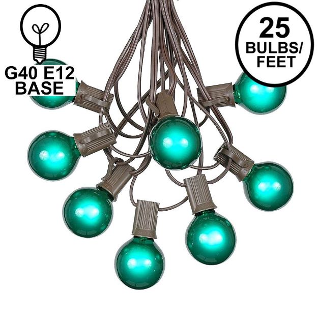 25 G40 Globe String Light Set with Green Satin Bulbs on Brown Wire