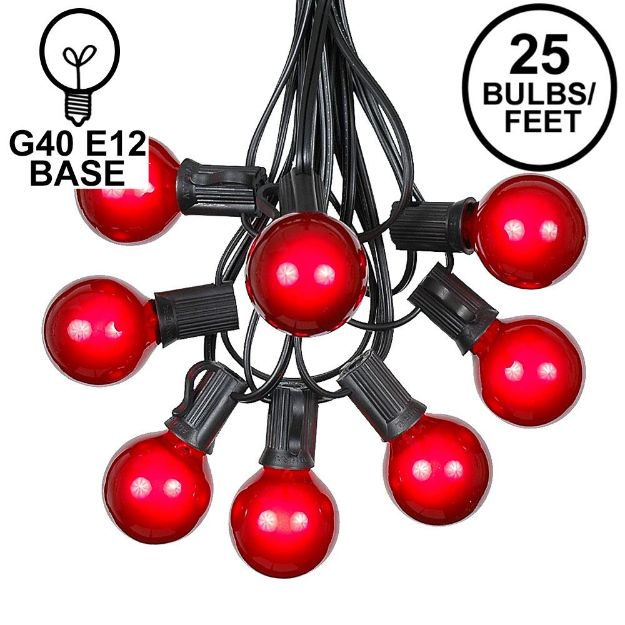 25 G40 Globe String Light Set with Red Satin Bulbs on Black Wire
