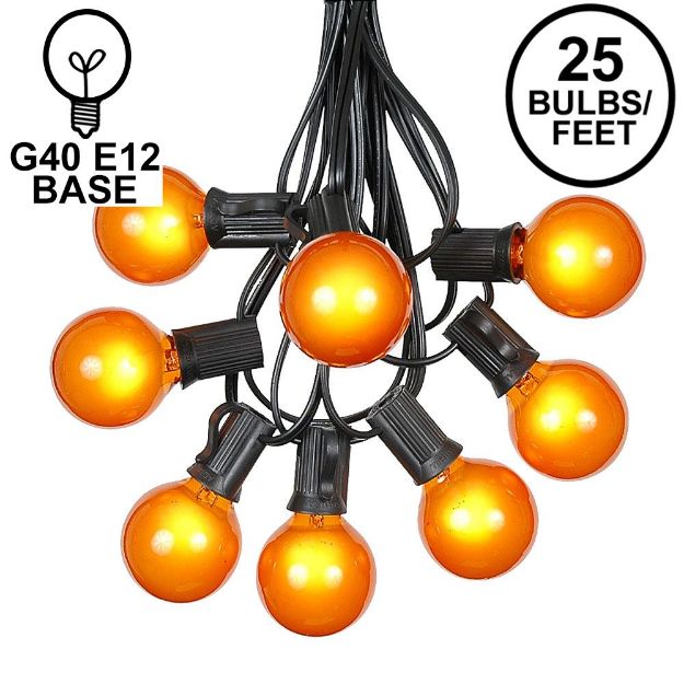 25 G40 Globe String Light Set with Orange Satin Bulbs on Black Wire