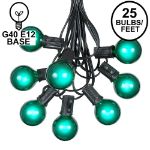 25 G40 Globe String Light Set with Green Satin Bulbs on Black Wire