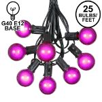 25 G40 Globe String Light Set with Purple Satin Bulbs on Black Wire