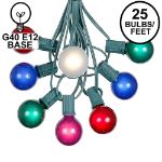 25 G40 Globe String Light Set with Multi-Colored Satin Bulbs on Green Wire