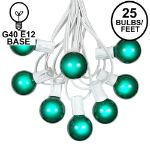 25 G40 Globe String Light Set with Green Satin Bulbs on White Wire