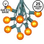 25 G40 Globe String Light Set with Orange Satin Bulbs on Green Wire