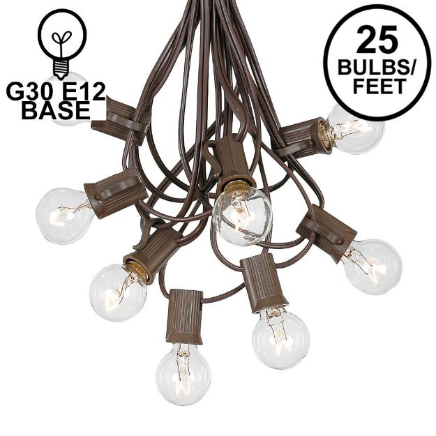 25 G30 Globe Light String Set with Clear Bulbs on Brown Wire