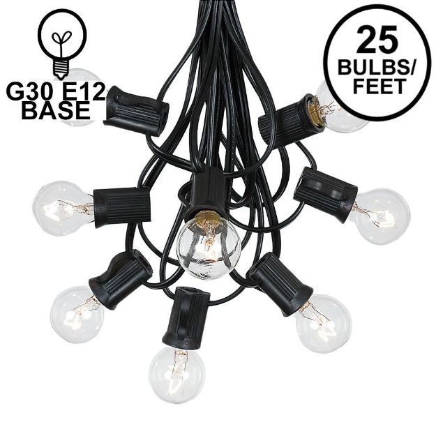 25 G30 Globe Light String Set with Clear Bulbs on Black Wire