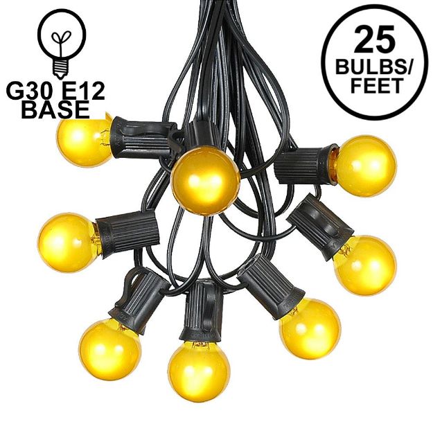 25 G30 Globe Light String Set with Yellow Satin Bulbs on Black Wire