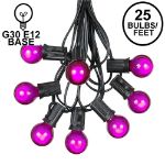 25 G30 Globe Light String Set with Purple Satin Bulbs on Black Wire