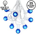 25 G30 Globe Light String Set with Blue Satin Bulbs on White Wire