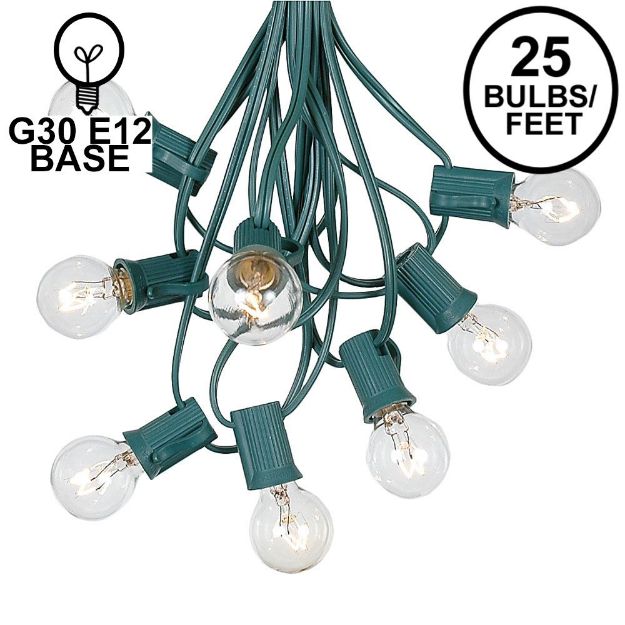 25 G30 Globe Light String Set with Clear Bulbs on Green Wire