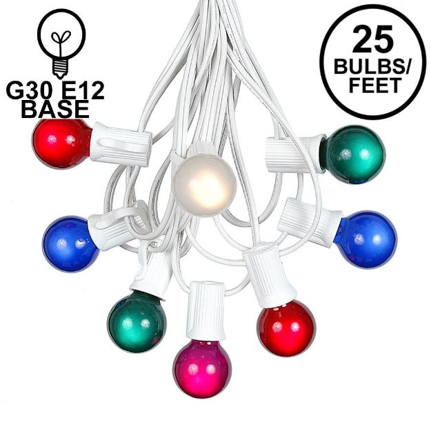 25 G30 Globe Light String Set with Multi Satin Bulbs on White Wire