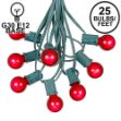 25 G30 Globe Light String Set with Red Satin Bulbs on Green Wire