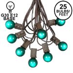 25 G30 Globe Light String Set with Green Satin Bulbs on Brown Wire