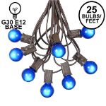 25 G30 Globe Light String Set with Blue Satin Bulbs on Brown Wire