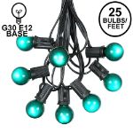 25 G30 Globe Light String Set with Green Satin Bulbs on Black Wire