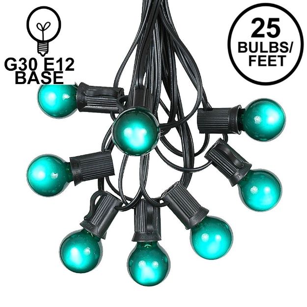 25 G30 Globe Light String Set with Green Satin Bulbs on Black Wire