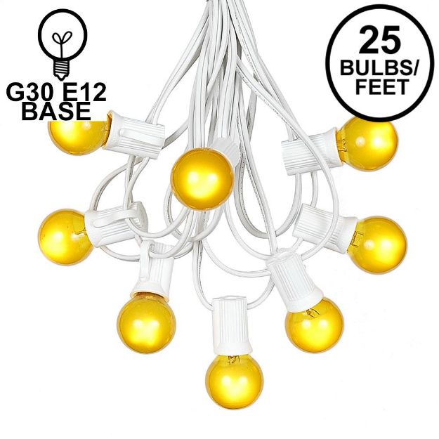 25 G30 Globe Light String Set with Yellow/Gold Satin Bulbs on White Wire