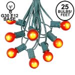 25 G30 Globe Light String Set with Orange Satin Bulbs on Green Wire